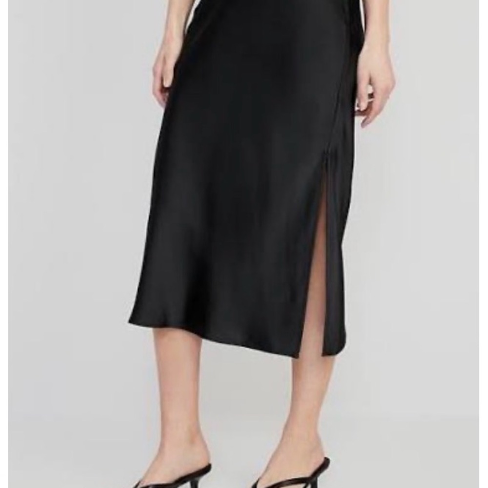 Old Navy Black Midi Slip Skirt with Side Slit